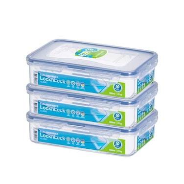 LocknLock Food Container Rectangle 800ml &ndash; Pack of 3 &ndash; Airtight, BPA-Free, Eco-Friendly, Microwave &amp; Freezer Safe