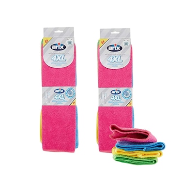 Arix XL Microfibre Cloth Multipack (Pack of 2 x 4pcs) &ndash; Versatile, Color-Coded Household Cleaning Cloths