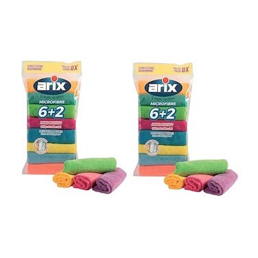 Arix Microfibre Cloths Multipack (Pack of 2 x 8pcs) &ndash; Value Pack Assorted Colors for Multi-Surface Cleaning