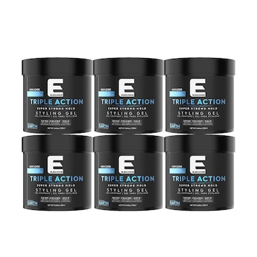 Elegance E-Series Earth Triple Action Styling Gel, 250ml (Pack of 6) &ndash; Super Strong Hold, Volumizing, Flake-Free with Shine &amp; Fresh Scent