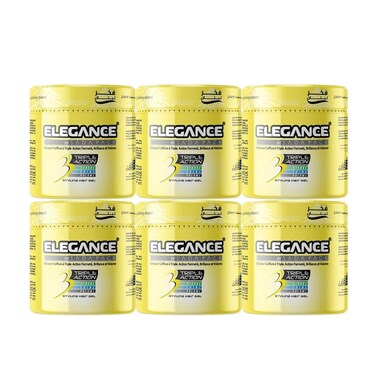 Elegance Triple Action Hair Gel &ndash; Yellow, 250ml (Pack of 6) &ndash; Strong Hold, Shine &amp; Volumizing Styling Control