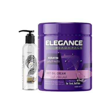 Elegance Hair Care Combo &ndash; Hot Oil Keratin Cream 1000ml + Aloe Vera Hair Serum 120ml &ndash; Intensive Repair &amp; Nourishing Shine Duo