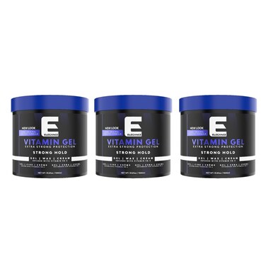 Elegance E-Series Vitamin Gel &ndash; Blue, 1000ml (Pack of 3) &ndash; Strong Hold, Pro-VB-5 Enriched, Flake-Free Shine &amp; Volume