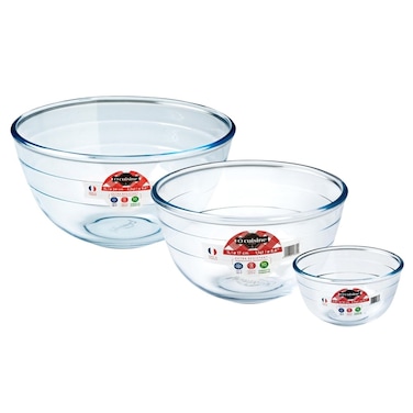Ocuisine Mixing Bowl Set (0.5L, 1L &amp; 3.0L) &ndash; Premium Borosilicate Glass Bowls, Versatile Kitchen Pack