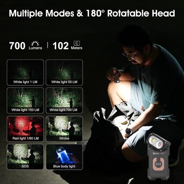 WUBEN X3 Mini Flashlight with Rechargeable Charging Box 180 Degree EDC Keychain Flashlight Twist Ip65 Waterproof Magnet Pocket Flashlight 10 Mode Type-C Lanyard for Camping, Outdoor, Inspection, Gift
