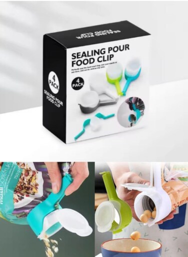 4-Pack Food Sealing Clips with Pour Spouts, Bag Clips for Kitchen and Chips, Ideal for Organizing and Sealing Food Bags