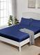Linen Double Striped Fitted Elastic Bedsheet with 2 Pillow Case 160 x 200 Cm Navy Blue