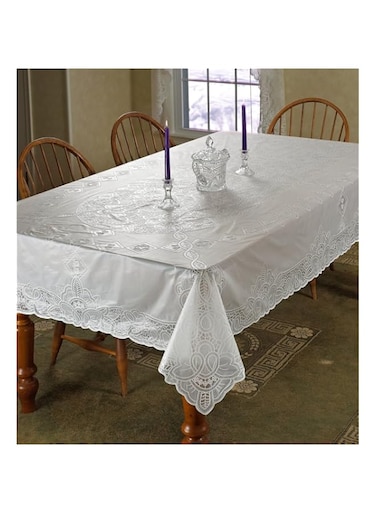 Violet Linen Vinyl Lace Betenburg Design Tablecloth White 60" by 104" Oblong/Rectangle