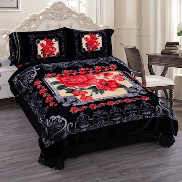 STARGOLD Korea Quality Luxury Blanket Set Of 4 Pieces King Size Double Ply Embossed Design Bedspread, Blanket, Pillow Cases SG-BLC640