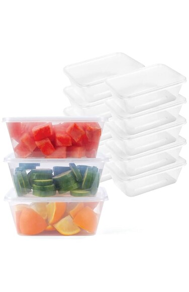 Khaleej Pack Disposable Container with Lids Bowls For Food - 750 ml Pack of 10 Rectangular Microwave Plastic Freezer Soup Pint Deli Kitchen Containers Storage Box Khaleej Pack