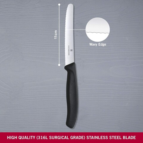 Victorinox Classic Round Tip Wavy Tomato Knife, 11 cm, Black