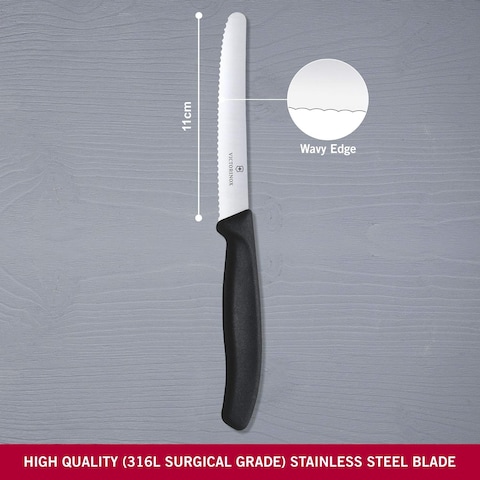Victorinox Classic Round Tip Wavy Tomato Knife, 11 cm, Black