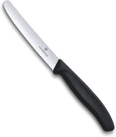 Victorinox Classic Round Tip Wavy Tomato Knife, 11 cm, Black