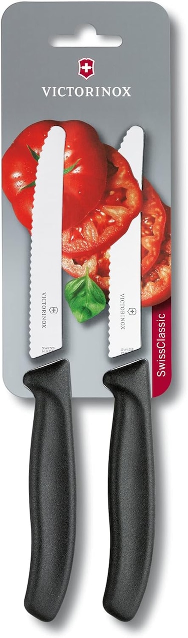 Victorinox Vic-6.7833.B Tomato And Sausage Knife Swiss Classic Utility, 2 Packs 4&frac12;&rdquo; Round Serrated Blade Black