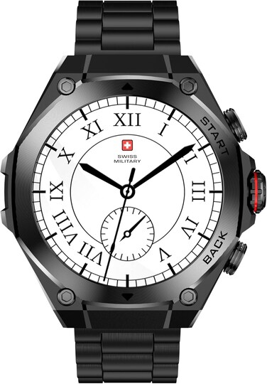 Swiss Military DOM6 Smartwatch 1.43" AMOLED, Bluetooth Calling, Multi Language, Health &amp; Sports Tracking, Wireless Charging, 7 Days Battery, IP67, iOS/Android Compatible,Gun Metal Frame &amp; Strap