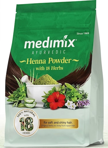 Medimix Ayurvedic Henna Powder (400g) with 18 Natural Herbs for Soft &amp; Shiny Hair, 100% Organic Hair Color &amp; Deep Conditioning, Premium Mehendi Powder for Hair Growth &amp; Dandruff Control