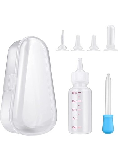 Excefore Pet Nursing Feeding Bottle, 7PCS Pet Nursing Bottle Kits Kitten Milk Feeder with Replacement Silicone Nipples Feeding Tool for Kitten Puppy Newborn Pet Animals