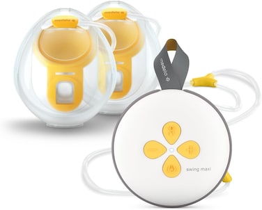 مضخة الثدي الكهربائية المزدوجة Medela Swing Maxi بدون استخدام اليدين، تصميم سهل وبديهي للاستخدام أثناء التنقل، متوافقة مع تطبيق Medela Family