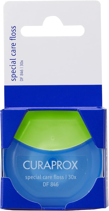 Curaprox DF 846 Special Care Dental Floss, Elastic Microfiber Dental Floss for Braces, Implants and Crowns, 30 Count, Swiss Made