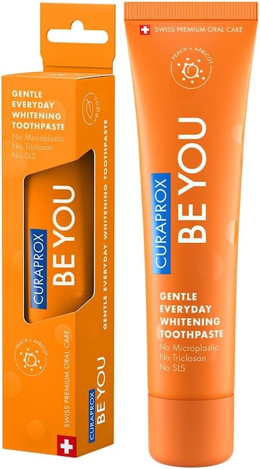 Curaprox Be You Toothpaste Peach and Apricot, 950ppm Fluoride Toothpaste, Triclosan and Microplastic Free, Gentle Everyday Whitening, Enamel Care with Swiss Quality, Pair with your Favorite Toothbrush