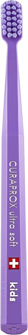 Curaprox Kids Ultra Soft Toothbrush, 5,500 CUREN Bristles for Gentle Plaque Removal and Cavity Reducing, Ergonomic Handle for Correct Brushing Angle, Kids Toothbrush Age 4 to 12, Purple