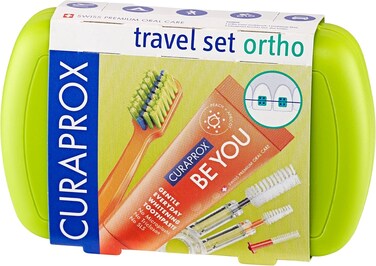 Curaprox Travel Set Ortho Green I Includes CS 5460 Travel Toothbrush, 10ml Be You Toothpaste, CPS Prime 07 &amp; 09 Interdental Brushes I Compact Oral Care Kit for On-the-Go