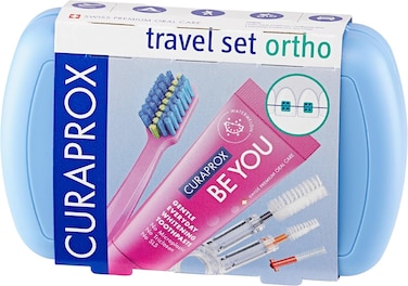 Curaprox Travel Set Ortho Blue I Includes CS 5460 Travel Toothbrush, 10ml Be You Toothpaste, CPS Prime 07 &amp; 09 Interdental Brushes I Compact Oral Care Kit for On-the-Go