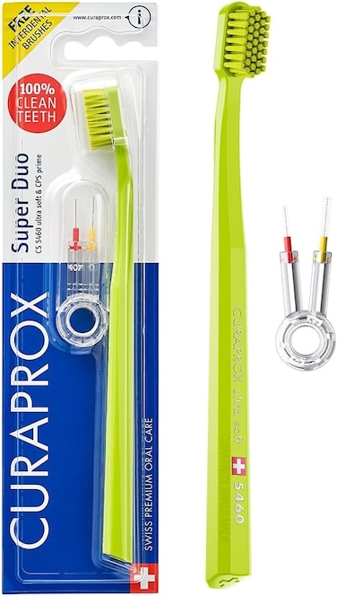 Curaprox CS 5460 Ultra Soft Toothbrush and CPS Prime Super Duo Interdental Brush, Manual Toothbrush for Adults with Ultra Fine Bristles, Plaque Removal System for Sensitive Gums, Swiss Oral Care Set