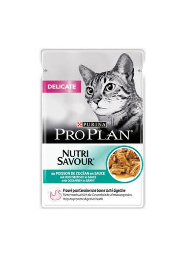 Purina Pro Plan Delicate Wet Cat Food with Oceanfish Grilled in Gravy, 26 x 85g