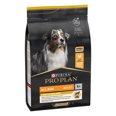 PRO PLAN LIGHT STERILISED ALL SIZES ADULT, DRY DOG FOOD WITH CHICKEN, 3 KG