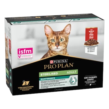 Pro Plan Sterilised Wet Cat Food Beef In Gravy Multipack -10 X 85g