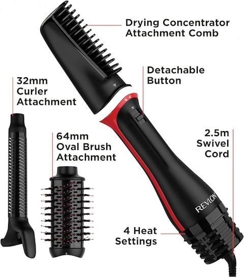 Revlon RVDR5333 One Step Blow-Dry Multi Styler - 3 in 1 Dry, Curl and Volumizer with 3 Attachments - Detachable Head, Curler, Dryer, Styler, 4 Settings - 360 Airflow curler