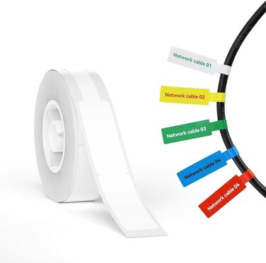 NIIMBOT Thermal Transfer Cable Labels 12.5 mm x 109 mm, for N1 Label Maker, PET Material, Waterproof and High-Temperature Resistance, Long Storage Time, 1 Roll of 60, White