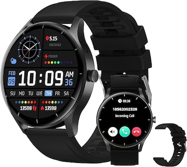 PEJE Smart Watches For Men,1.28" Display,Prayer Alerts,Arabic Support,Bluetooth Calls,IP68 Waterproof,Spo2/Hr/Sleep Tracking,123+ Sports Modes,7-Day Battery (230mah),Ios/Android.(Black)