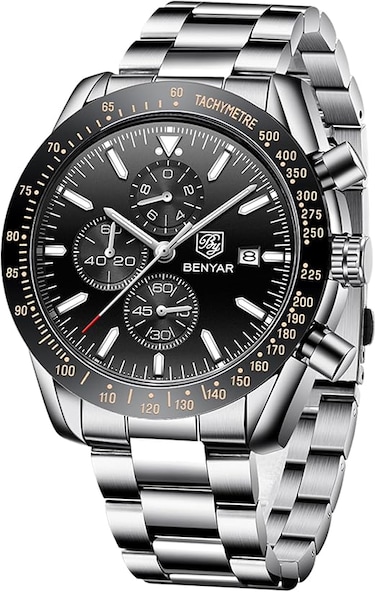 BY BENYAR Mens Watch 100M Waterproof Chronograph Date Watch for Men Brown Leather Strap Quartz Movement Analog Watch Business Casual Gift for Men
