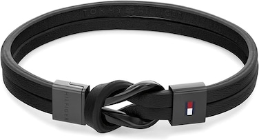 Tommy Hilfiger Men's Black Leather Bracelet - 2790442