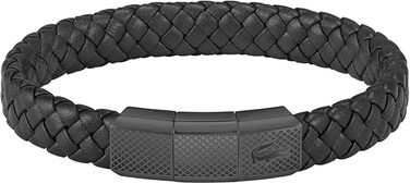 Lacoste Men's Black Leather Bracelet - 2040285