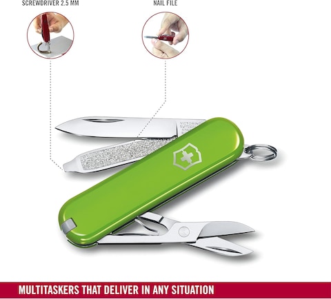 Victorinox Swiss Army Knife, Fresh. Stylish. Colorful Swiss Classics, 7 Function, Multi-Utility Tool With A Pair Of Scissors, Smashed Avocado, 58 mm, Green, M