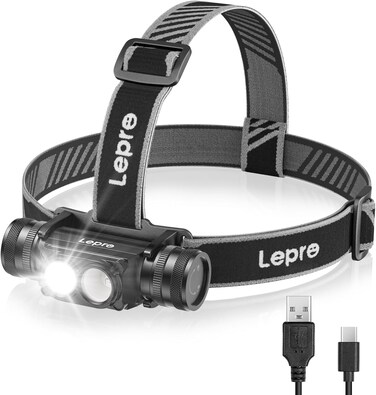 Lepro Head Torch Rechargeable, 2 in 1 Detachable Lightweight Headlamp with IP65 Waterproof, 180&deg; Adjustable, 6 Lighting Modes, Long Runtime, Red Lights, Al Alloy LED Headlight for Camping