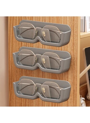 Glasses Storage Rack 3-Piece Set, Wall Hanging No Punching Decorative Glasses Frame Wall Display, Holds Multiple Pairs (grey)