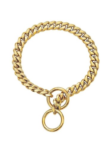 TERRIFI 14 Inch Metal Cuban Chain Pet Collar, Heavy Duty Strong Durable Dog Necklace Collar, Suitable for Small Medium Large Breed Dogs Walking Lead (Gold)