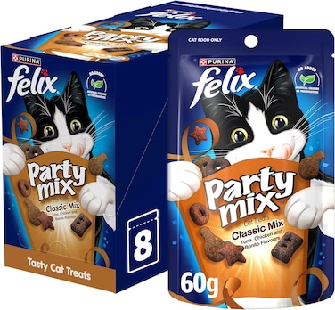 Purina Felix Party Mix Classic Mix Cat Treats 60g, Pack of 8