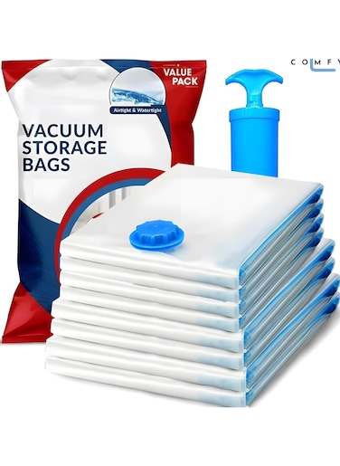 8 Pack Vacuum Storage Bags, Space Saver Vacuum Bags (2 Extra Large 120x100cm,3 Large 70x100cm, 3 Medium 60x80cm) for Clothes,Comforters, Blankets, Pillows Compression Bag with Travel Hand Pump