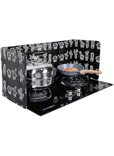 seeway 2 Pieces Anti Splatter Shield Guard Oil Splatter Screen Board Aluminum Foil Oil Block Oil Barrier for Kitchen Restaurant Use (black)