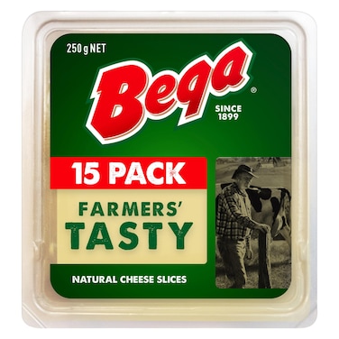 Bega Farmers Tasty Natural Cheese Slices 15 Slices, 250g