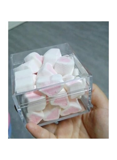 Tazweeq 2 Pack Small Clear Acrylic Box with Lid for Paper Clips, Sticky Notes, Cotton Swabs, Cotton Balls, Hair Bands, Fixed Acrylic Boxes