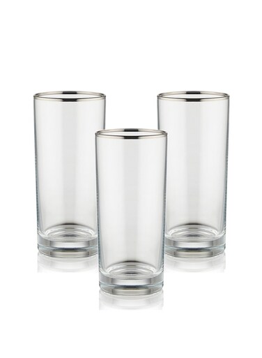 Set of 3 Silver Long Glass Double Old Fashioned Rocks Glass 380ML, Made In Turkey