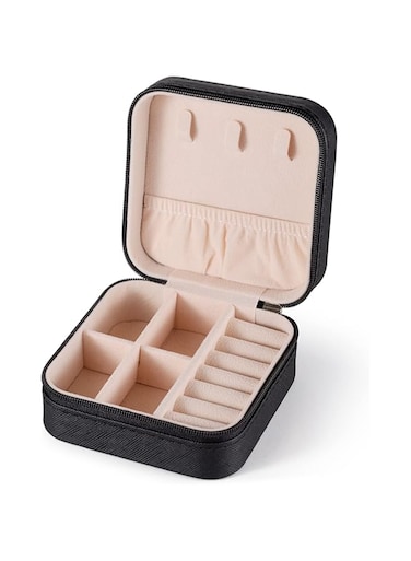 Travel Jewelry Case(3.94"x3.94"x1.97"), Portable Mini Jewelry Travel Organizer, Small Jewelry Boxes for Women, Bridesmaid Gifts and Travel Essentials Accessories to Store Rings, Necklaces. (Black)