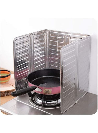 Rubik Oil Splash Guard Cooking, Aluminum Foil Gas Stove Oil Splatter Shield Screen For Stove Top, Frying Pan, Kitchen Tool For Wall Oil (1, Silver)