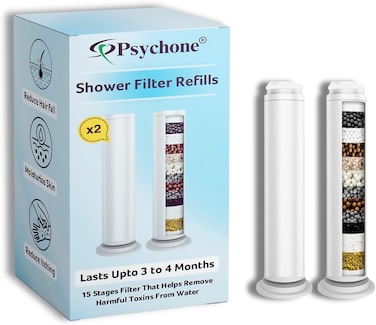 Psychone Shower Filter for Handheld Shower Head, 2 Pack 15 Stage Replacement Filters for Hard Water Remove Chlorine and Harmful Substances-Prevent Hair Loss &amp; Moisturize Skin (FILTERS)